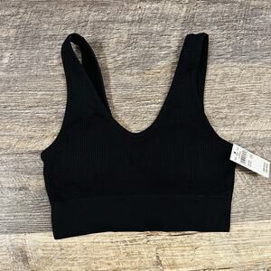 Aerie Women's Black Ribbed Scoop Neck Padded Real Good Sport Bra Size XXS NWT